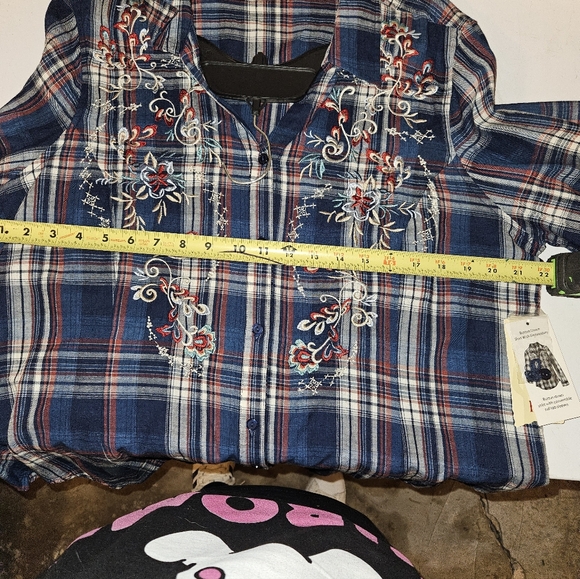 Reba Blue Plaid Embroidered Button-Down Shirt - Picture 4 of 4